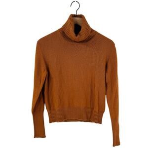 Jil Sander Turtleneck Sweater Rust Brown Ribbed Knit Long Sleeve Pullover